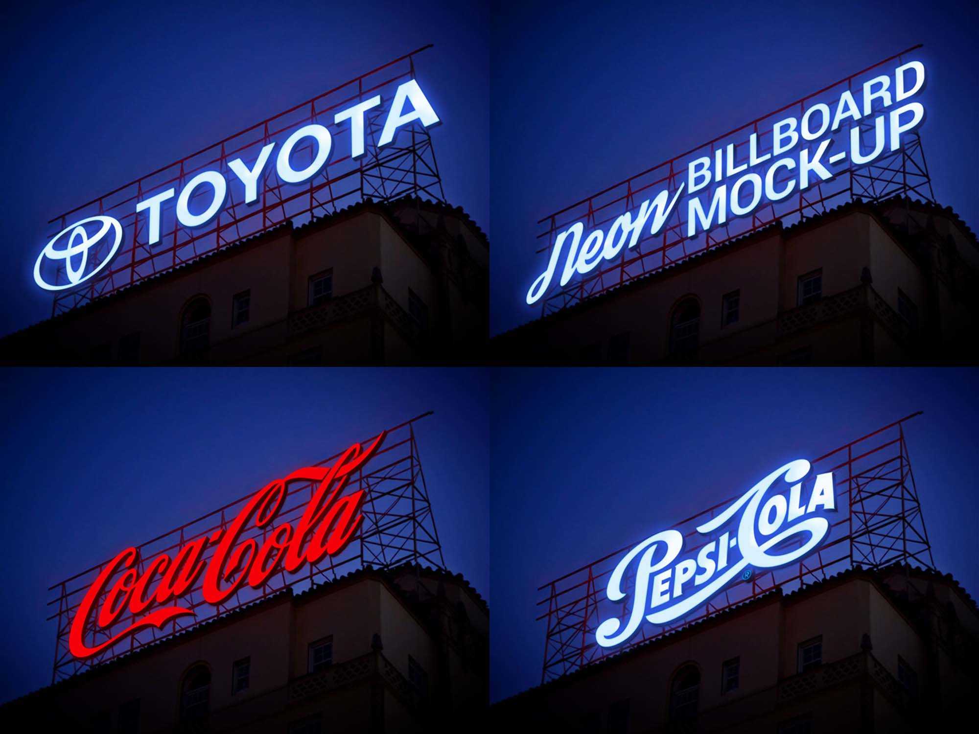 Free Neon Sign Billboard Mockup (PSD)