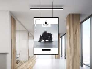 Free Office Indoor Hanging Poster Mockup (PSD)