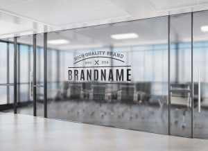 Free Office Interior Vinyl Logo Mockup (PSD)
