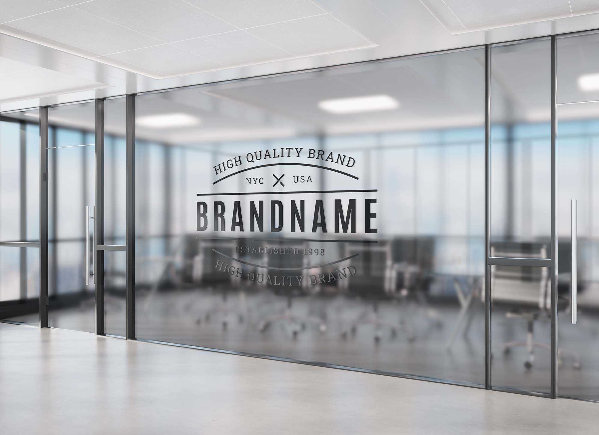 Free Office Interior Vinyl Logo Mockup (PSD)