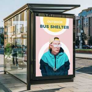 Free Outdoor Bus Shelter Advertisement Mockup (PSD)