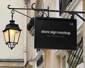 Free Rectangle Store Sign Mockup (PSD)