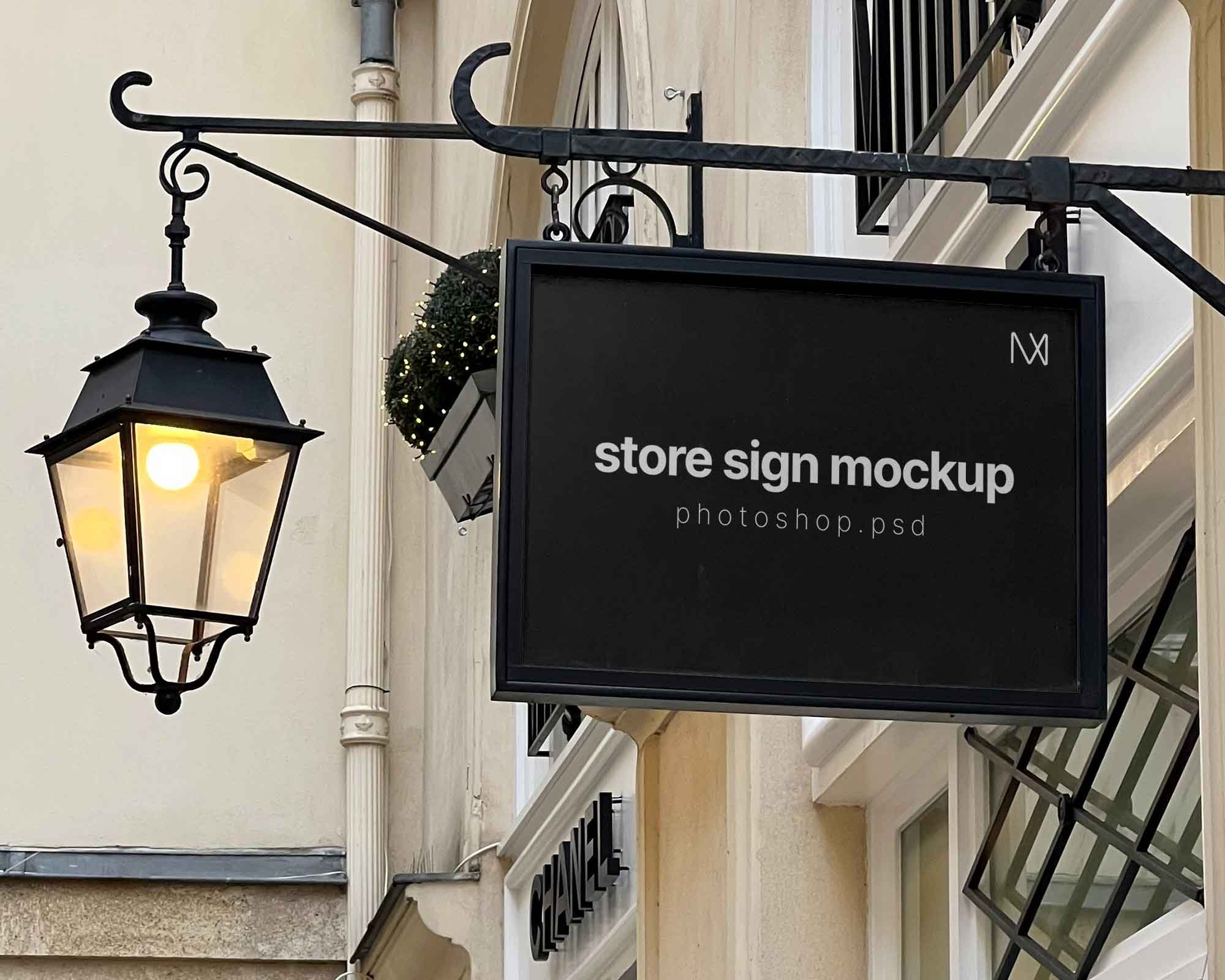 Free Rectangle Store Sign Mockup (PSD)