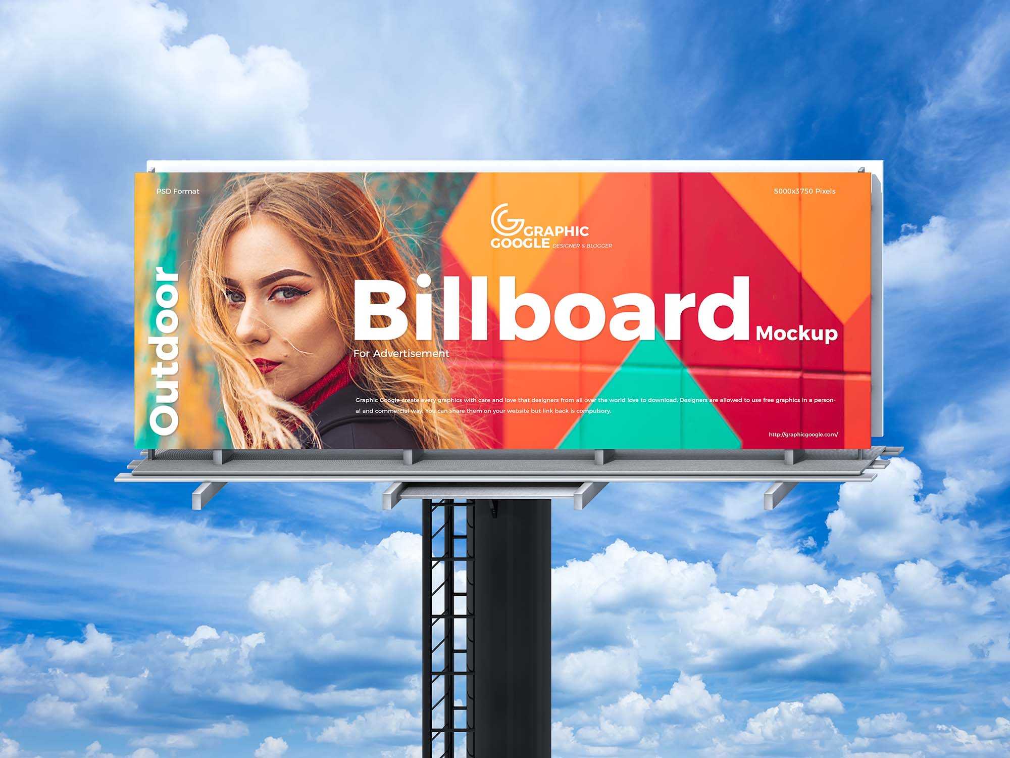 Free Sky Outdoor Billboard Mockup (PSD)