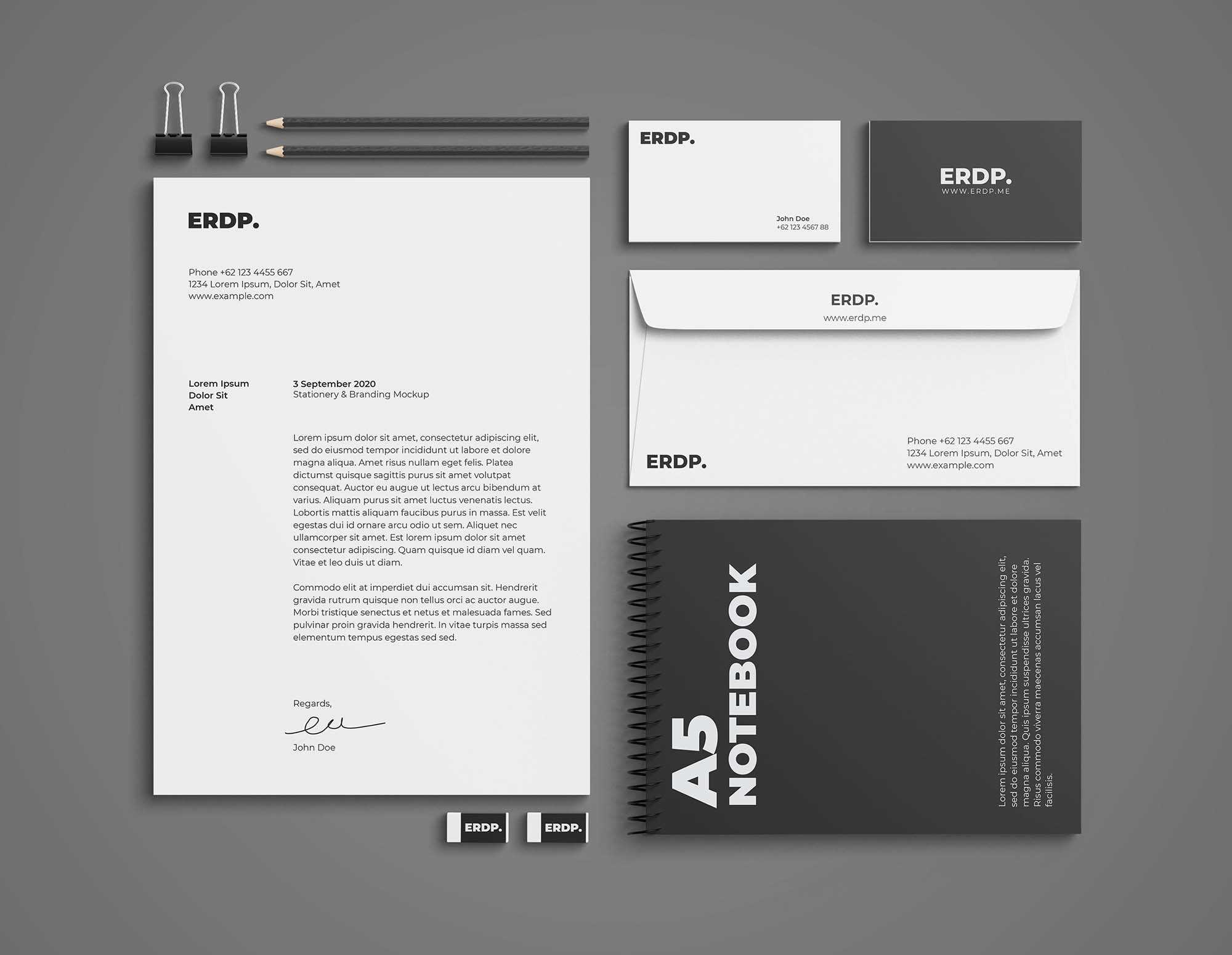 Free Top View Stationery Mockup (PSD)