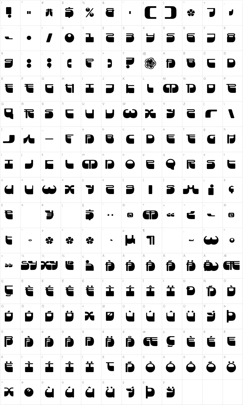 Mapa de caracteres da fonte Frigate Katakana