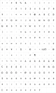 Mapa de caracteres da fonte Futurist fixed-width