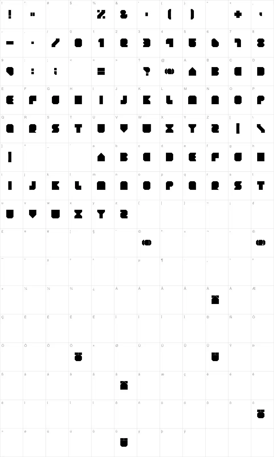 Mapa de caracteres da fonte Geist Knt