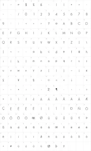 Mapa de caracteres da fonte Geo Sans Light