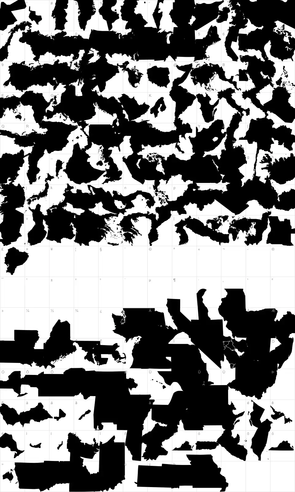 Mapa de caracteres da fonte GeoBats