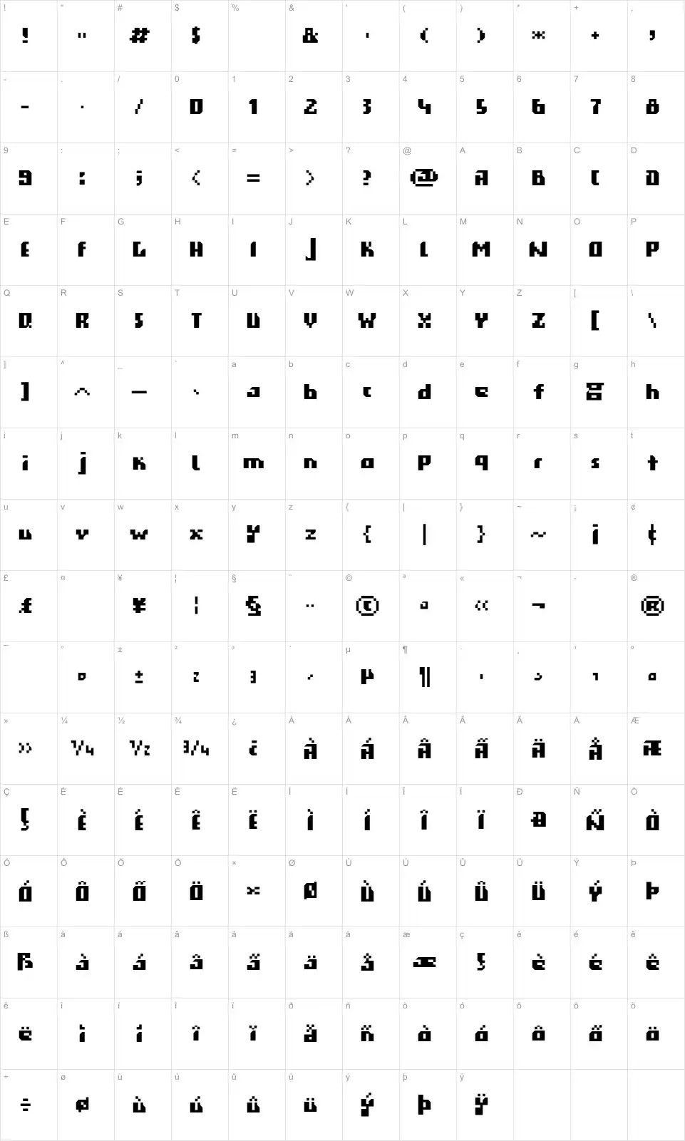 Mapa de caracteres da fonte Gigabyte 07