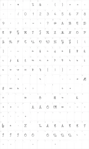 Mapa de caracteres da fonte Gino School Script
