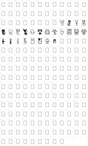 Mapa de caracteres da fonte Girly Toons