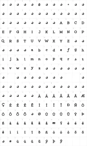 Mapa de caracteres da fonte Gist Upright
