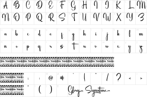 Mapa de caracteres da fonte Glory Signature Font | 1001 Free Fonts
