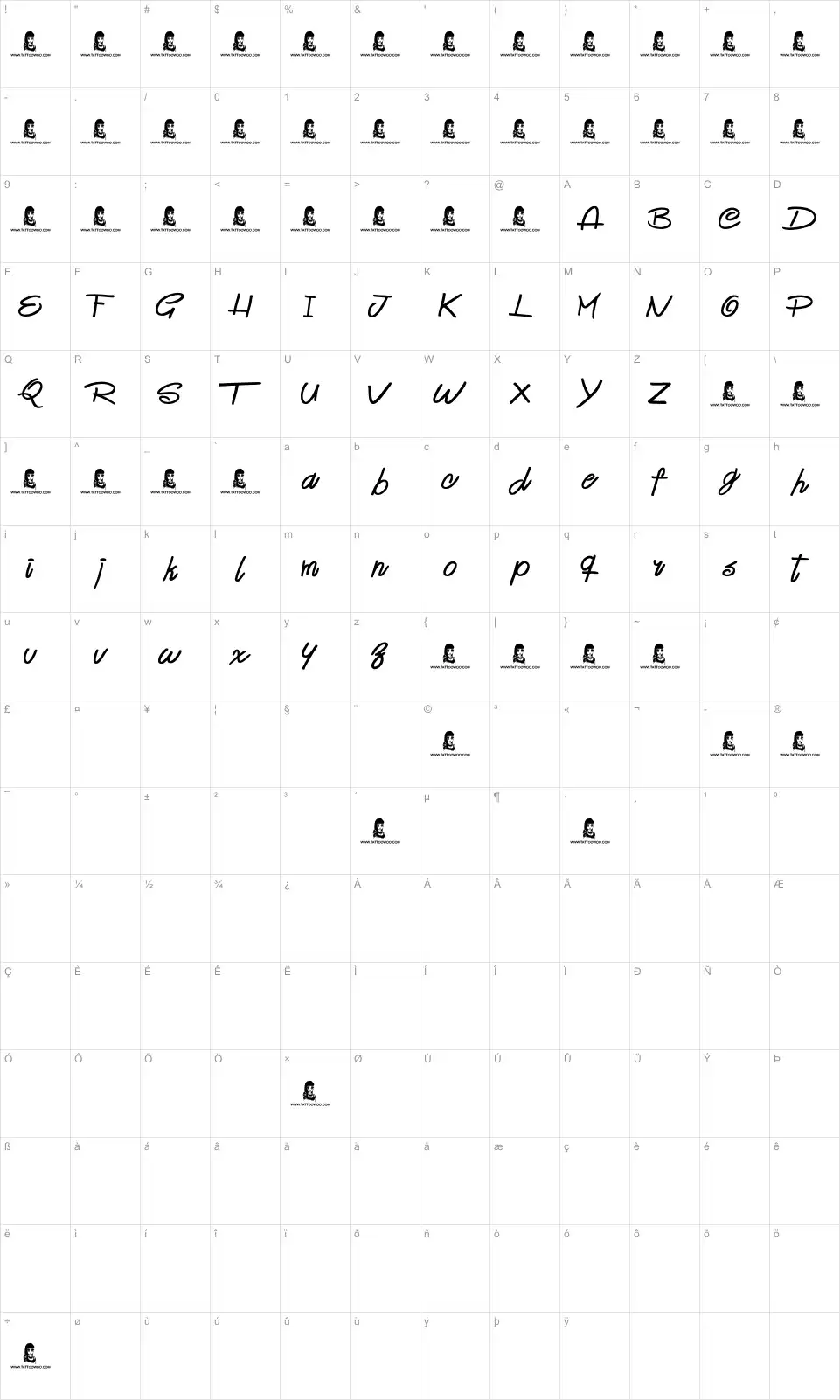Mapa de caracteres da fonte Good Day