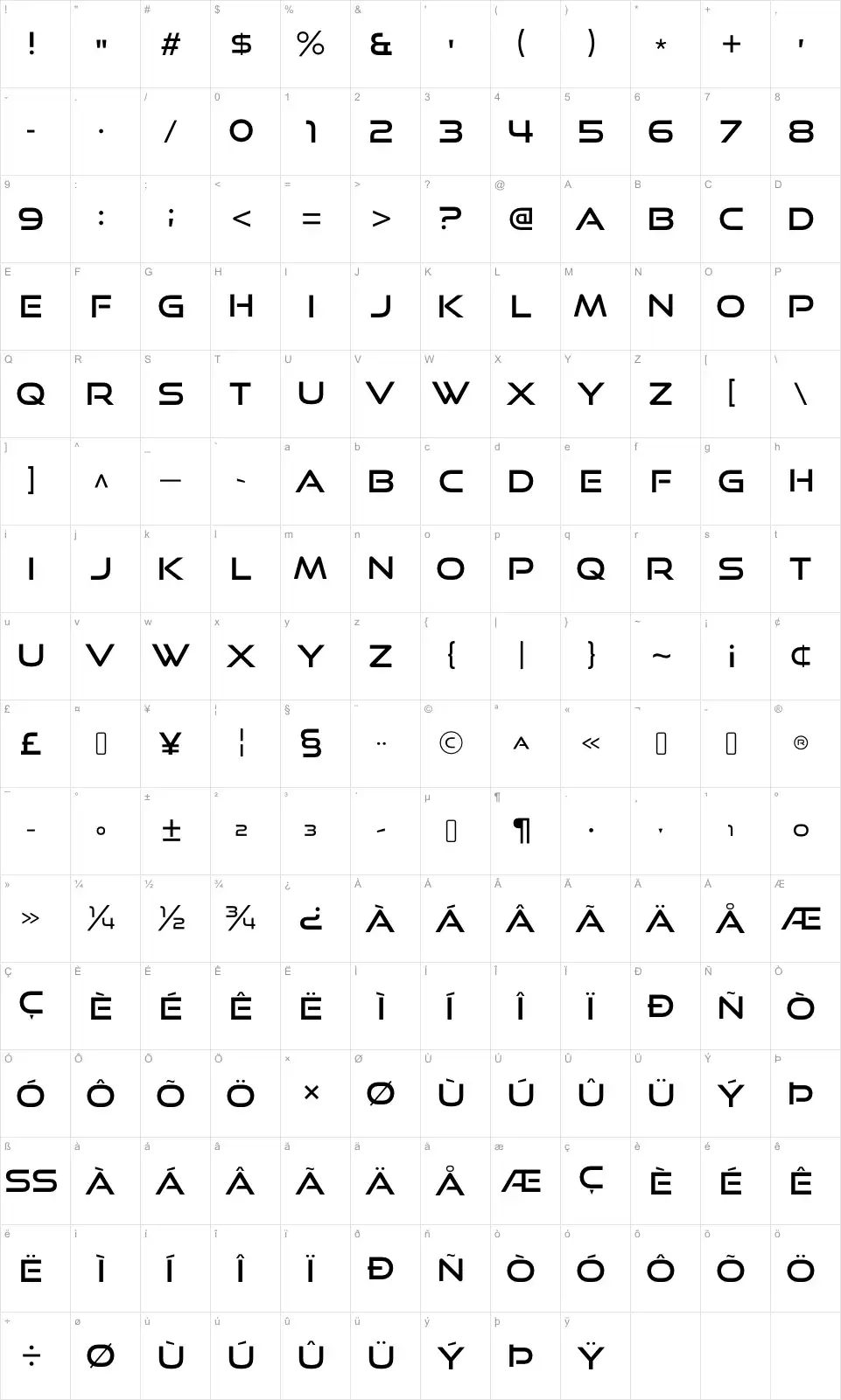 Mapa de caracteres da fonte Good Times