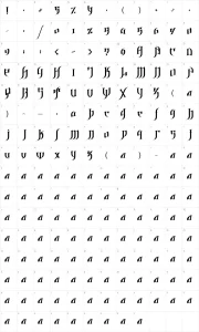 Mapa de caracteres da fonte Gothic Love Letters