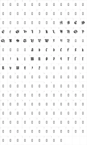 Mapa de caracteres da fonte Gothic Texture Quadrata