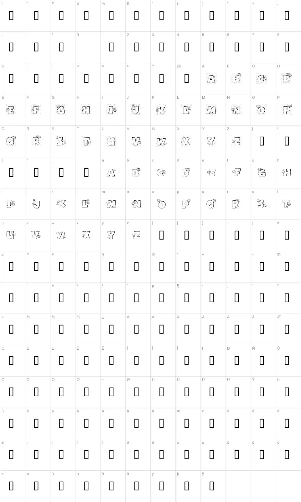 Mapa de caracteres da fonte Grazing on grass