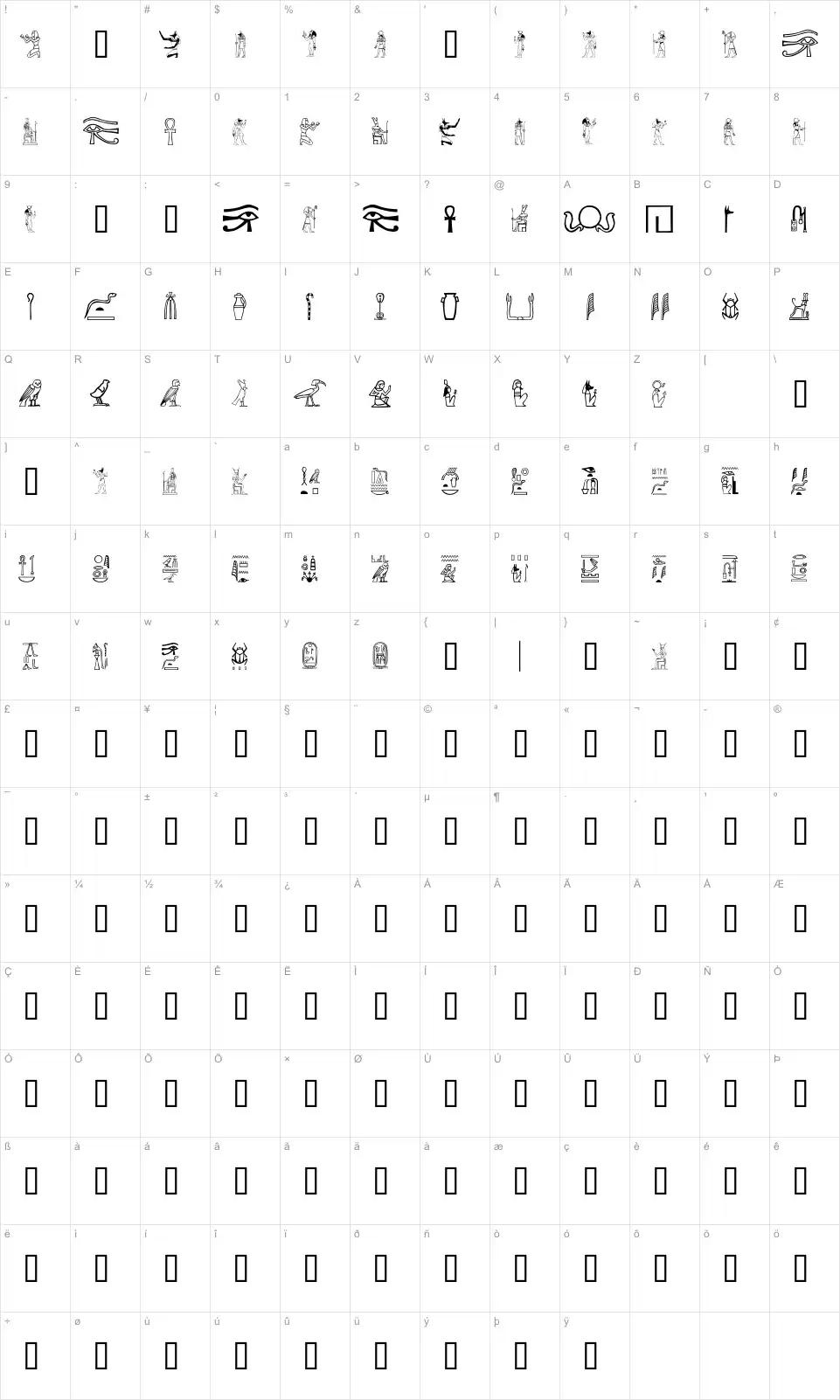 Mapa de caracteres da fonte Greywolf Glyphs