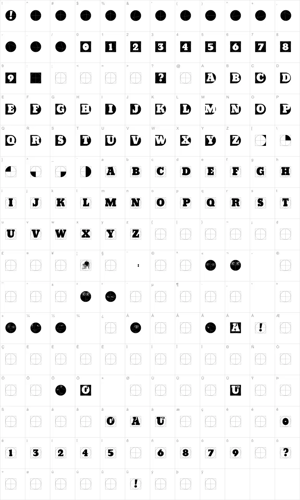 Mapa de caracteres da fonte Grid Concrete