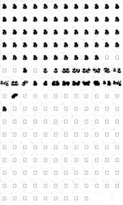 Mapa de caracteres da fonte Gugli Ducky Rubber