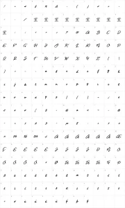Mapa de caracteres da fonte Guld Script