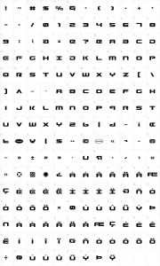 Mapa de caracteres da fonte Gunship