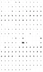 Mapa de caracteres da fonte Gutenberg Textura