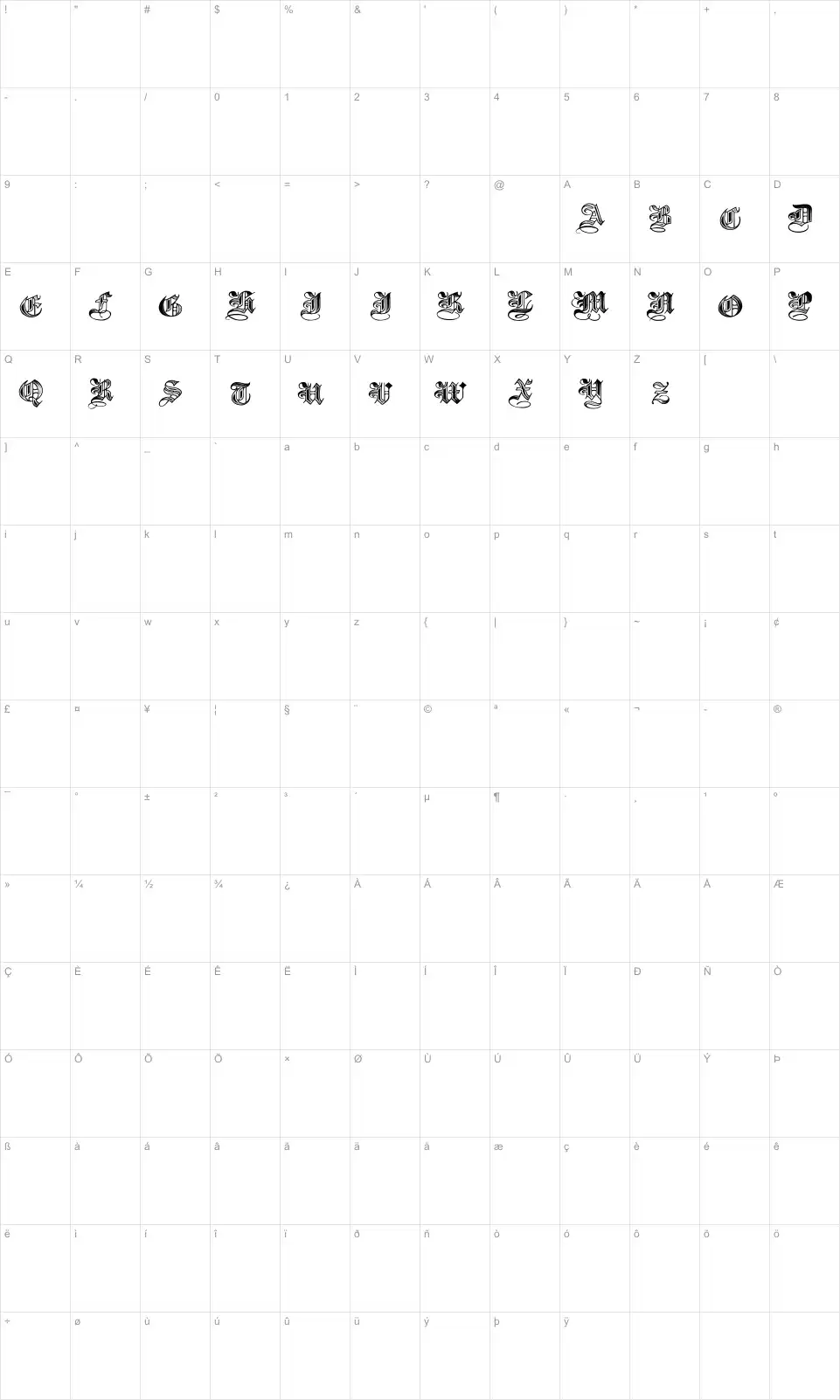 Mapa de caracteres da fonte Halftone