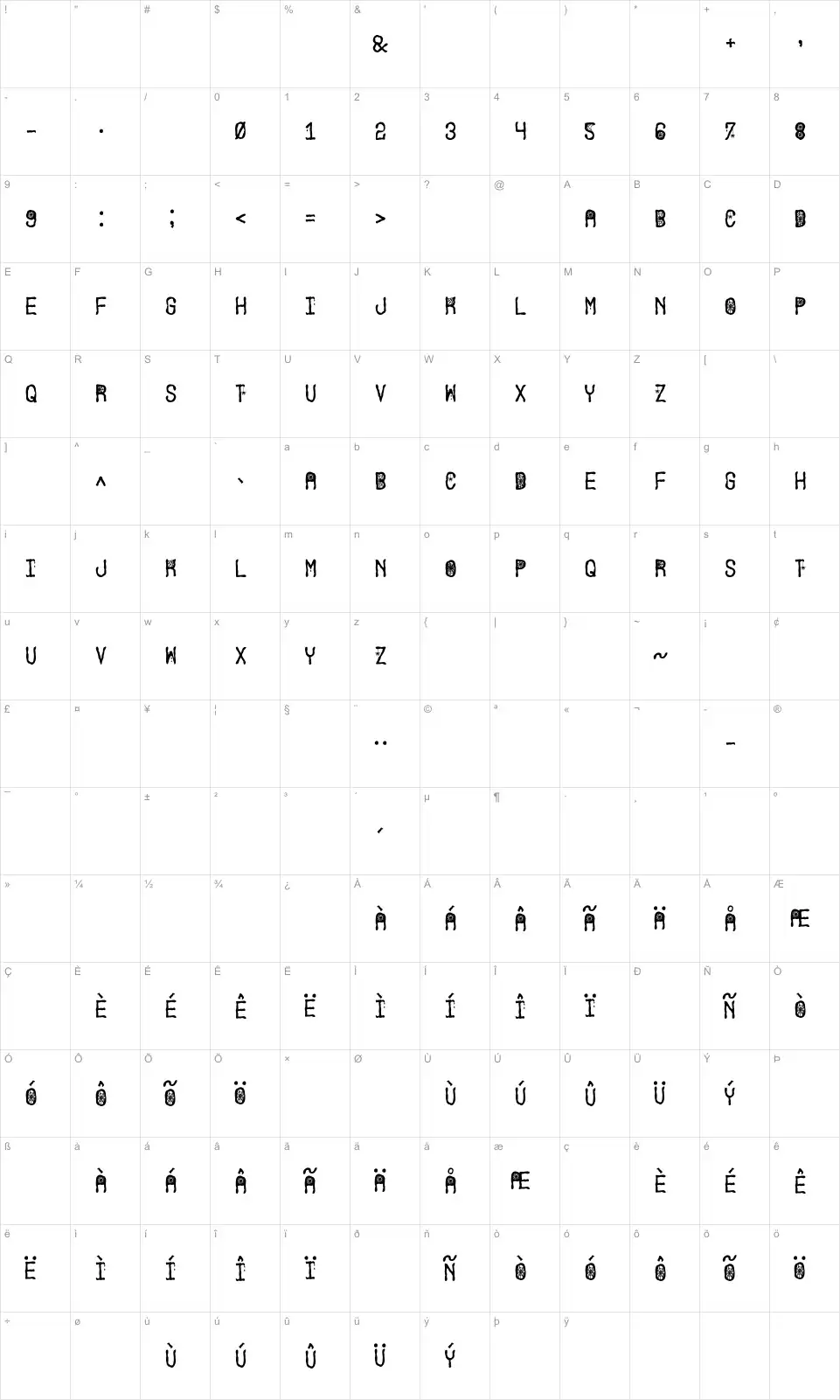 Mapa de caracteres da fonte Halloween Party St