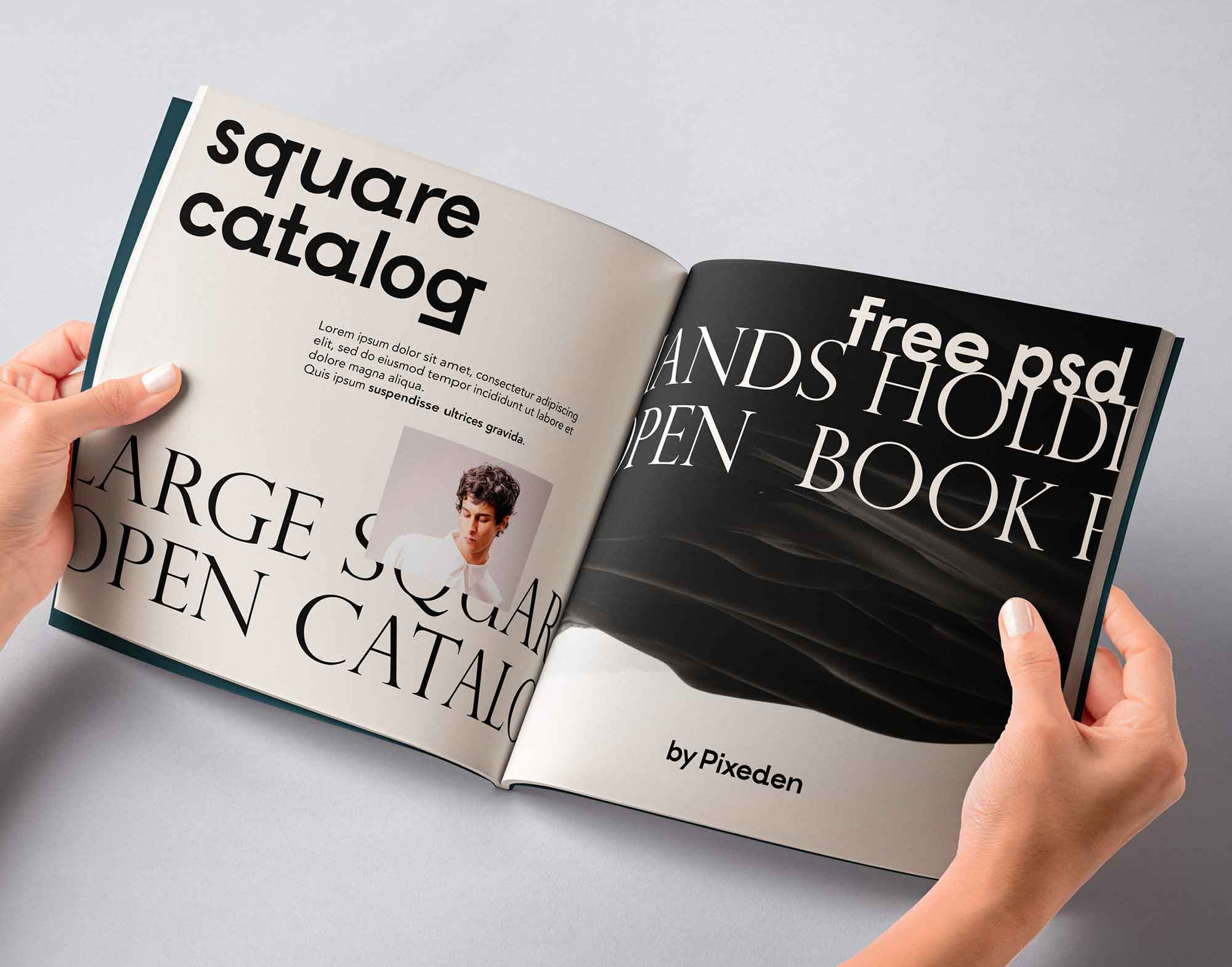 Hand Holding Square Catalog Mockup