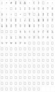 Mapa de caracteres da fonte Hand TypeWriter