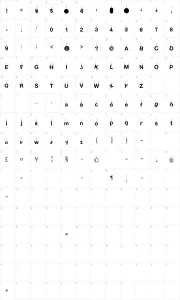 Mapa de caracteres da fonte Hanging Letters