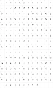 Mapa de caracteres da fonte Hannah