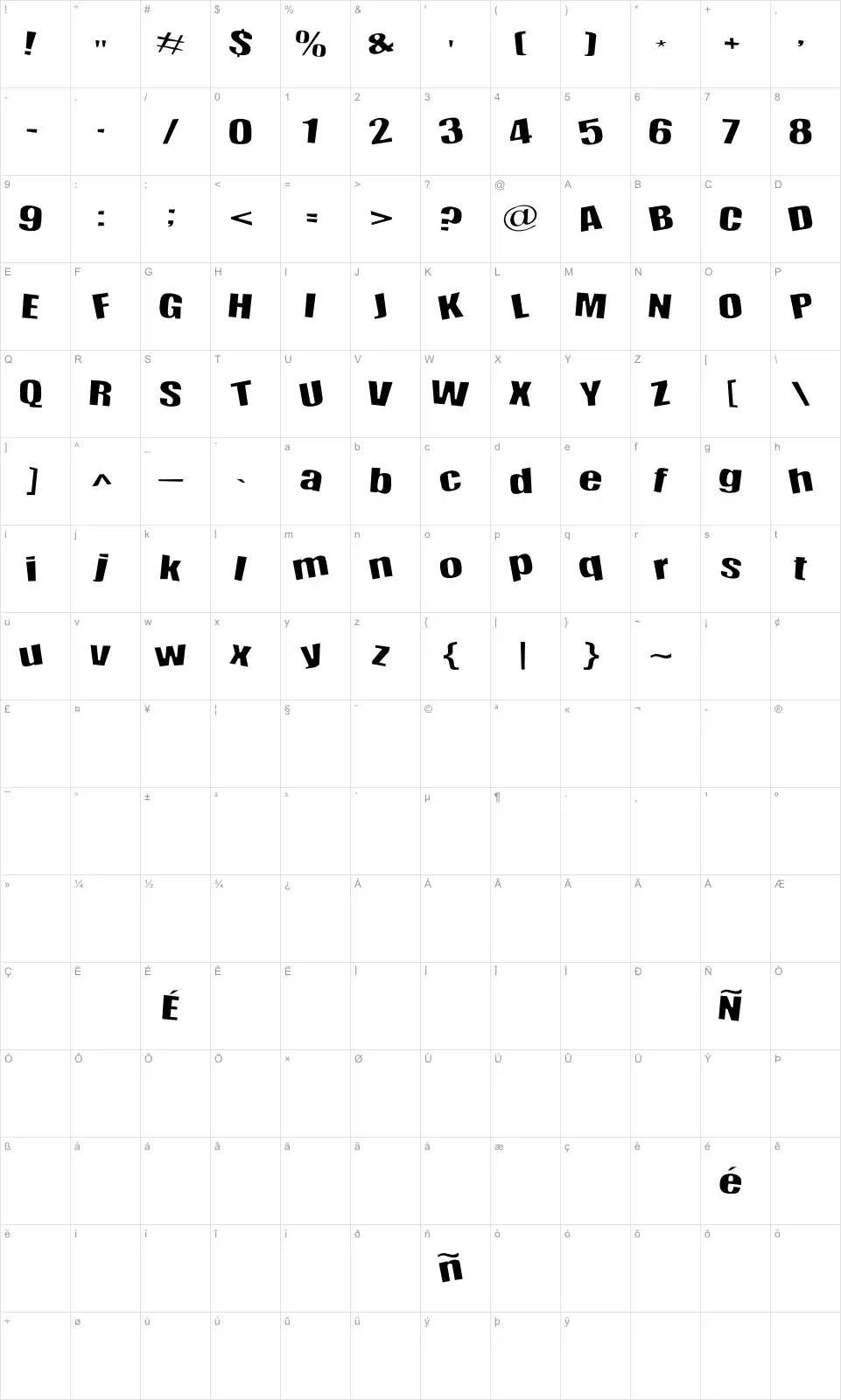 Mapa de caracteres da fonte Happy Happy Joy Joy