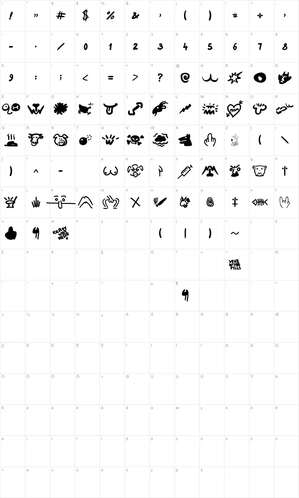Mapa de caracteres da fonte Hard Talk
