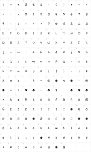 Mapa de caracteres da fonte Harrowprint