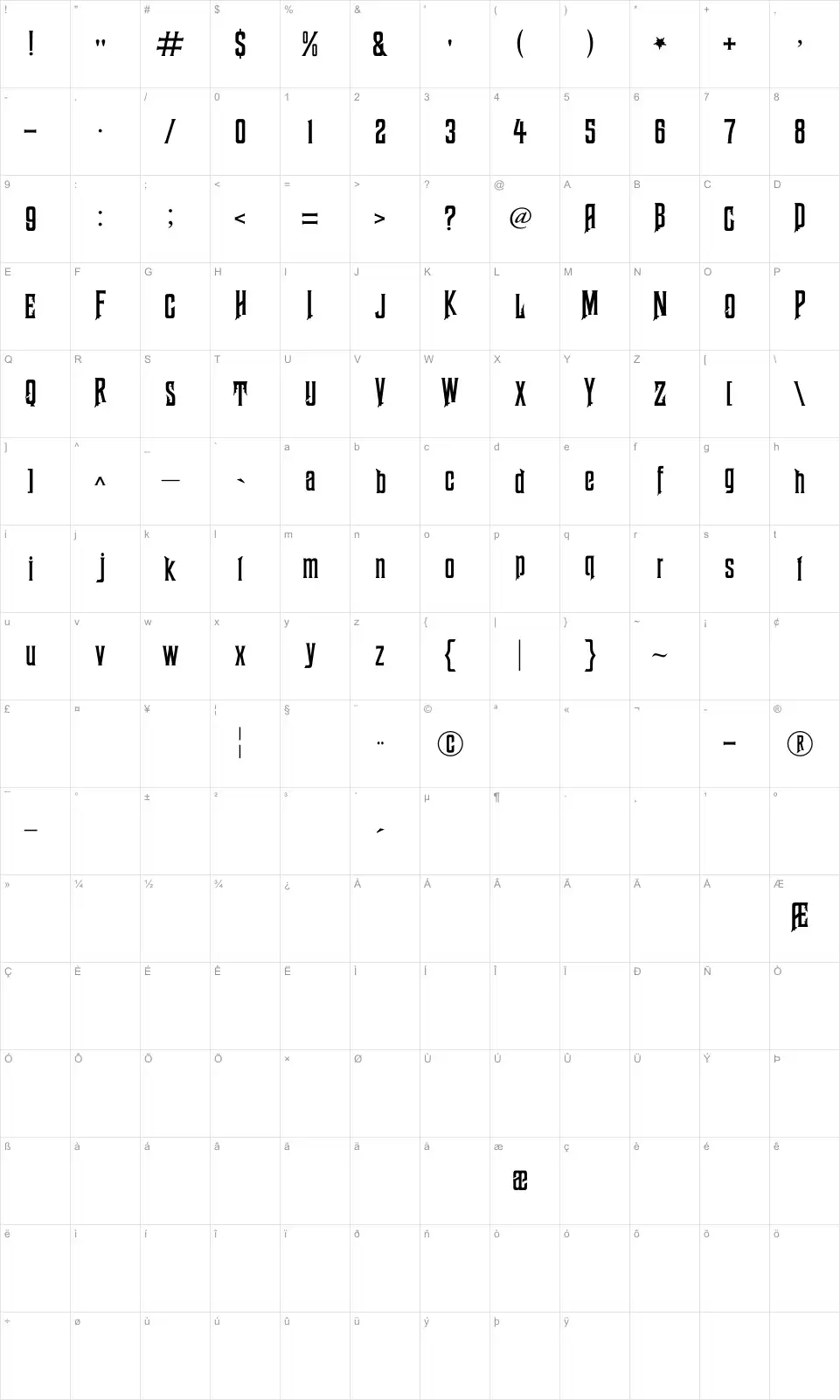 Mapa de caracteres da fonte Haunted Mouse
