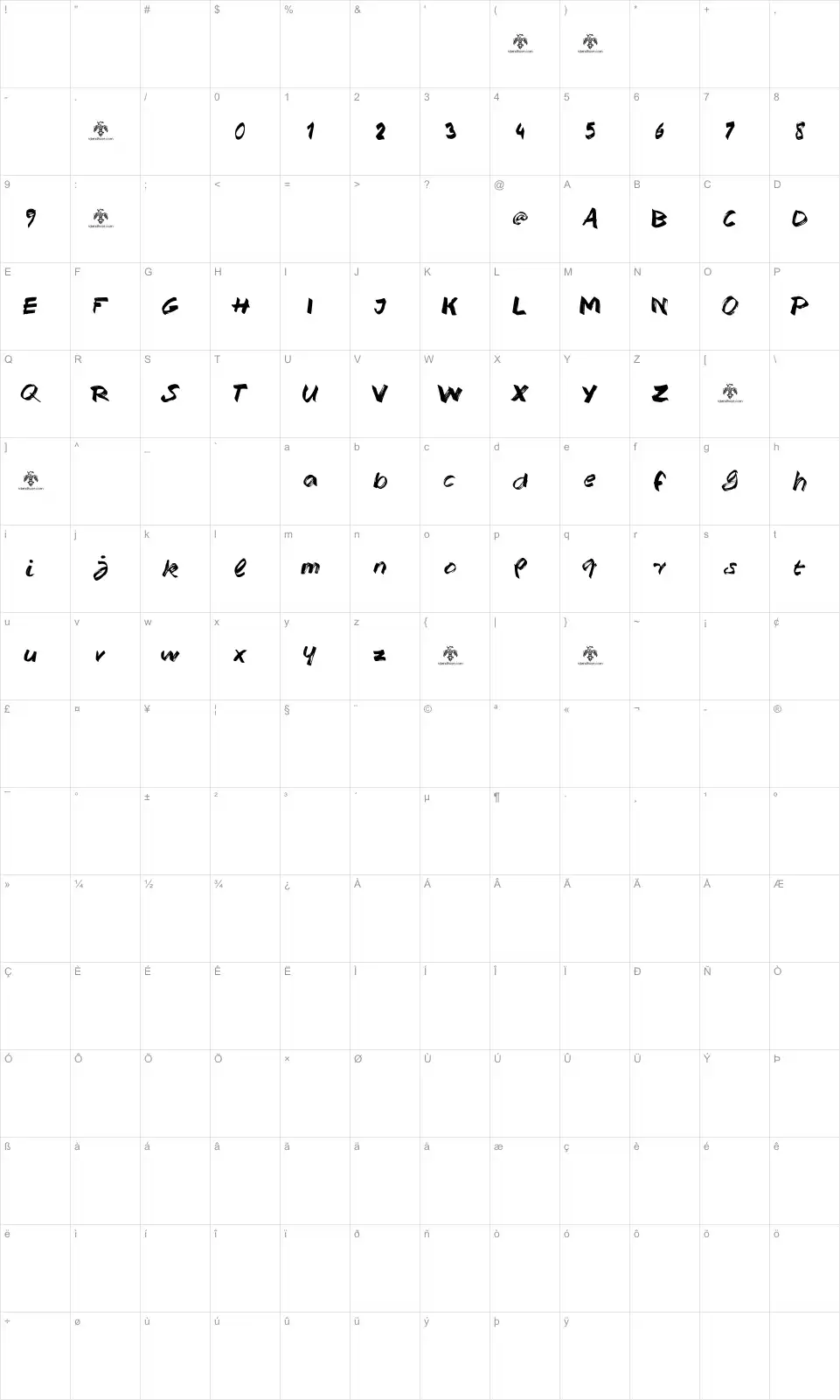Mapa de caracteres da fonte Have a Great Day