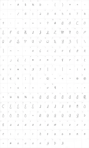 Mapa de caracteres da fonte Having Writ