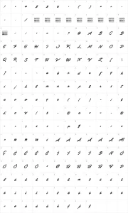 Mapa de caracteres da fonte Haydon Brush