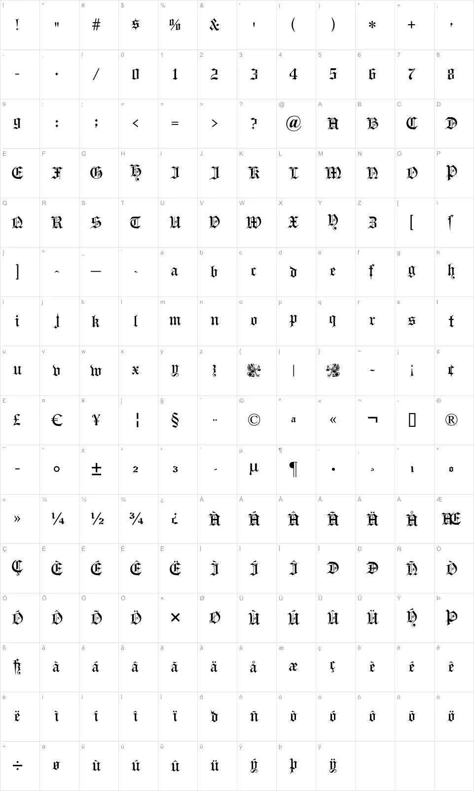 Mapa de caracteres da fonte Headline Text