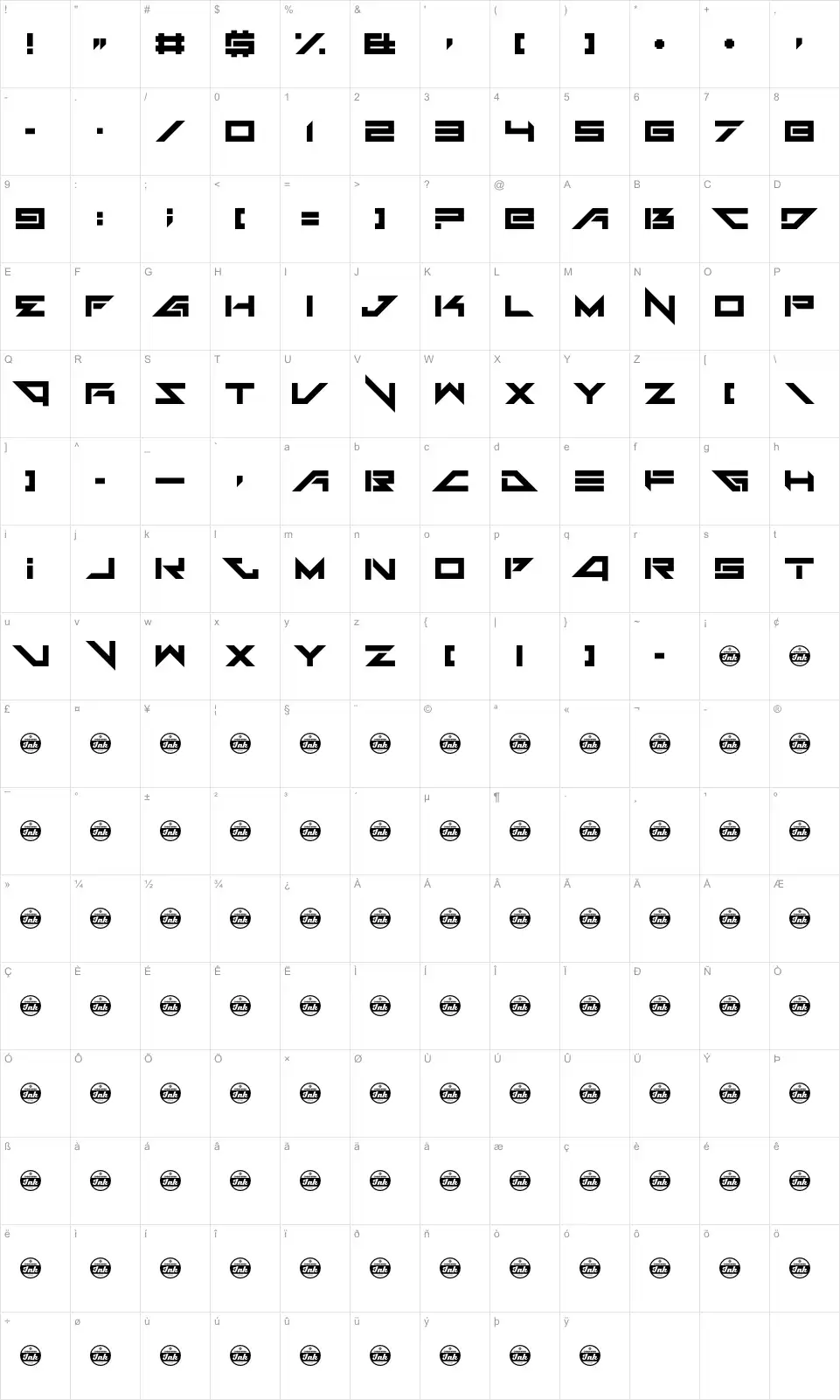 Mapa de caracteres da fonte Headshots
