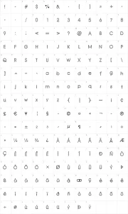 Mapa de caracteres da fonte Heart Heaven