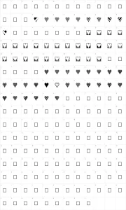 Mapa de caracteres da fonte Heart Things 3