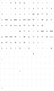 Mapa de caracteres da fonte Hearts and Stars