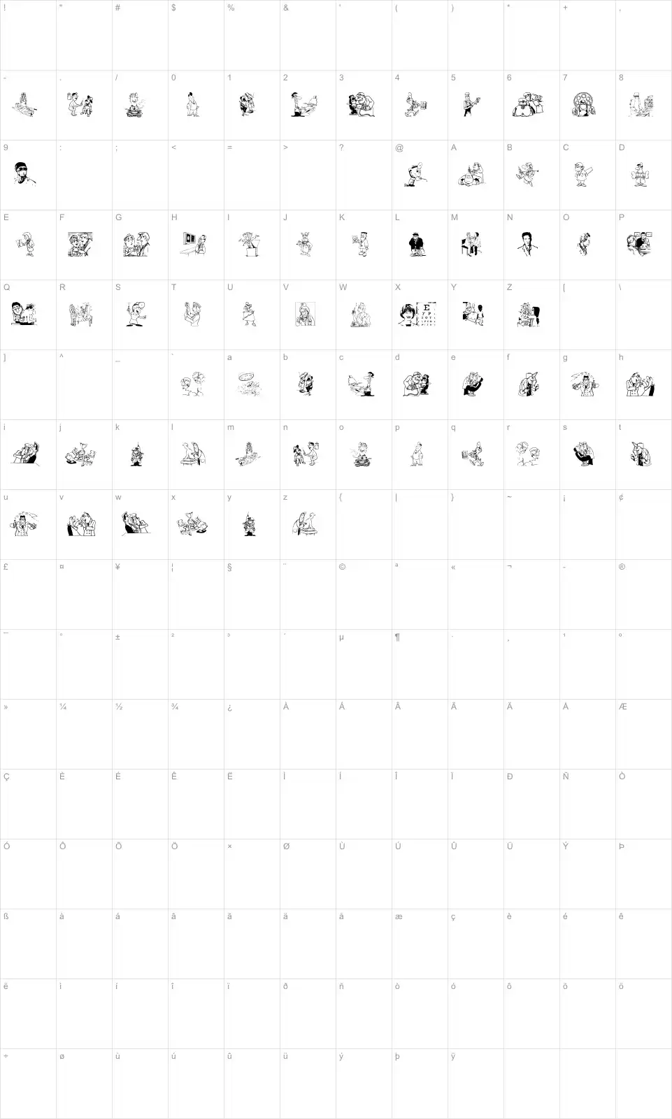 Mapa de caracteres da fonte Hello Doc