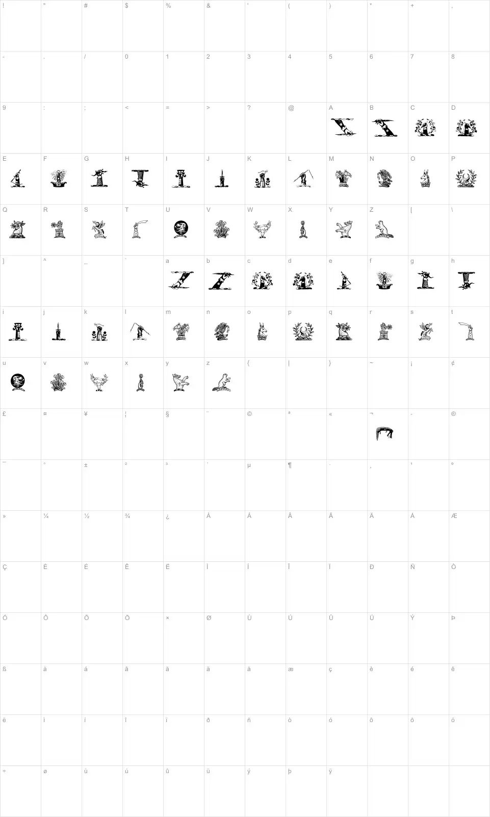 Mapa de caracteres da fonte Helmbusch Crest Symbols